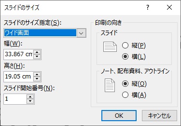 「スライドのサイズ」ダイアログボックス