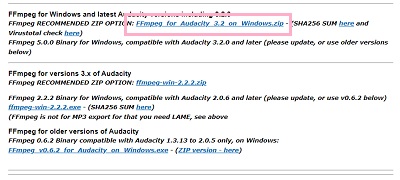 「Windows(R) FFmpeg INSTALLER」項目のテキストリンクをクリック