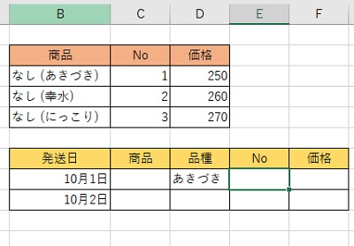 商品がいつ発送されるのかをVLOOKUP関数を使って入力していく