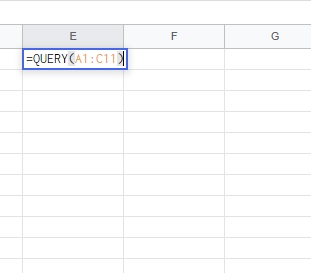 「=QUERY(A1:C11)」と入力