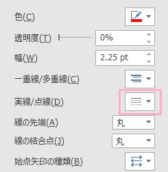 「実線/点線」のプルダウンメニューから変えたい線の種類を選択
