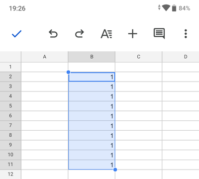 選択範囲に同じ数値を貼り付けることができた