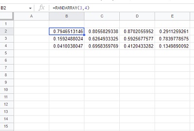 3行4列の範囲に対して数値を表示できた