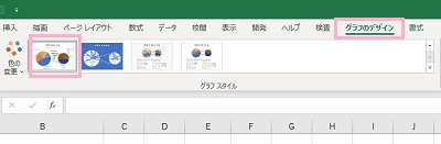 「グラフのデザイン」タブ→「グラフスタイル」項目から選択
