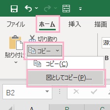 「ホーム」→「コピー」→「図としてコピー」をクリック