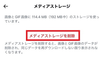 「メディアストレージを削除」をタップ