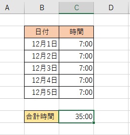 合計時間が「35:00」となった