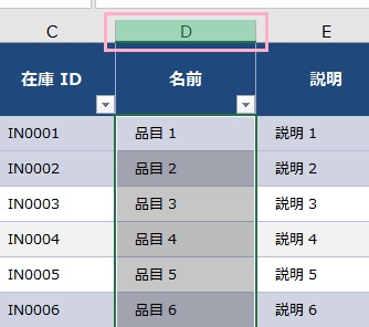 「列見出し」をクリック