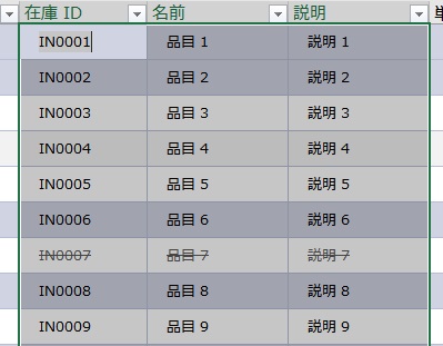 「Shiftキー+左矢印キーor右矢印キー」操作で列を範囲選択することも可能