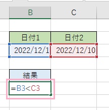 B6セルに「=B3<C3」と入力