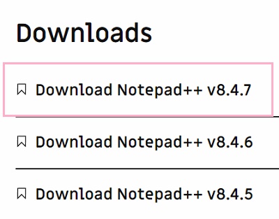 最新バージョンのNotepad++のリンクをクリック