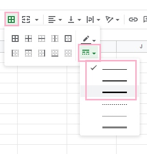 「枠線」ボタン→「枠線のスタイル」をクリック
