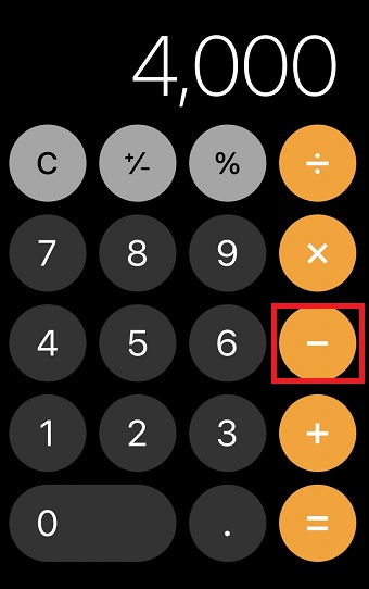 4,000を入力して「-」をタップ