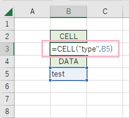 B3セルに「=CELL("type",B5)」と入力