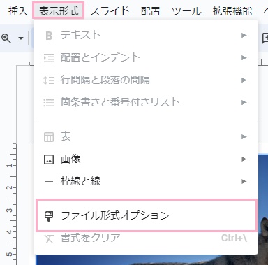 「表示形式」→「ファイル形式オプション」をクリック