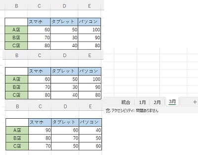 複数シートの表