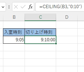 C3セルには「9:10:00」と表示された