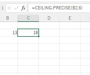 C2セルに「=CEILING.PRECISE(B2,6)」と入力