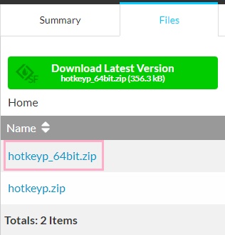 「hotkeyp_64bit.zip(32bitPCの場合はhotkey.zip)」をクリック