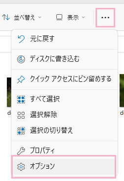 「…（もっと見る）」→「オプション」をクリック