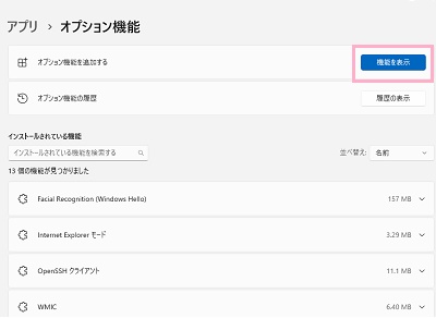 「機能を表示」をクリック