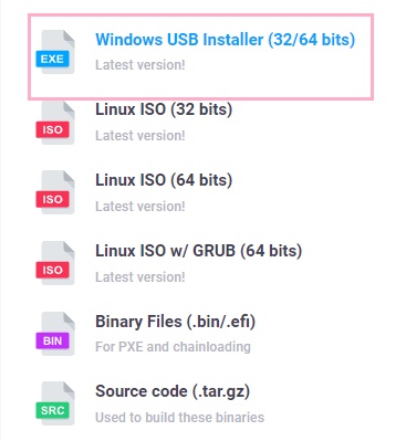 「Windows USB Installer」をクリック