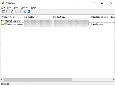 ProduKeyウィンドウ