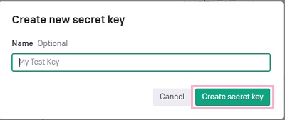 API keyの名前を入力して「Create secret key」ボタンをクリック