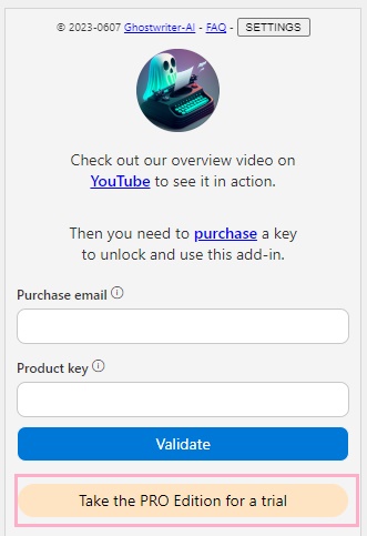 「Take the PRO Edition for a trial」ボタンをクリック