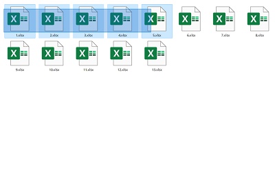 左クリックを押したままマウスを動かし、範囲選択して複数ファイルを選択する