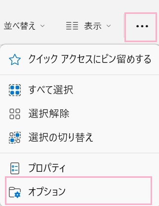 「…」→「オプション」をクリック