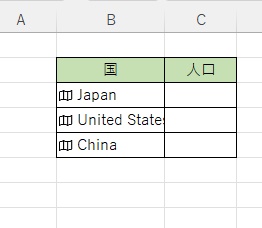 選択範囲の国名が正式な国名に変換されて左側に地理のアイコンが表示された