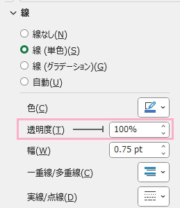 「透明度」のスライダーを調節