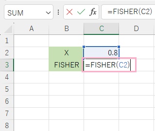 C3セルに「=FISHER(C2)」と入力