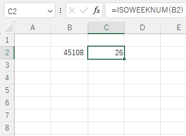 B2セルの「2023/7/1」をシリアル値に変換した「45108」を入力している