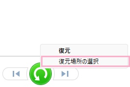 「復元場所の選択」をクリック