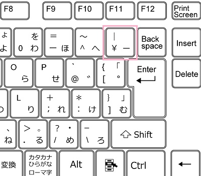 「Backspaceキー」のすぐ左にある「\キー」