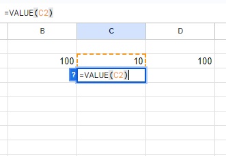 C3セルに「=VALUE(C3)」と入力