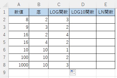 残りのセルでもLOG関数で対数を求めることができた