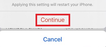 「Continue」をタップ