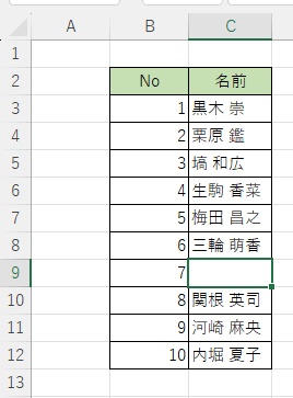 データのない空白セルへ移動できた