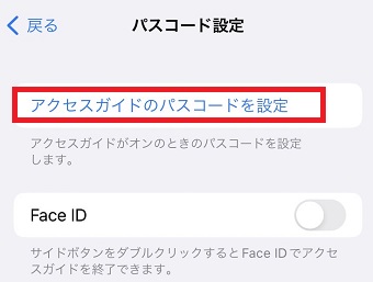 「アクセスガイドのパスコードを設定」をタップ