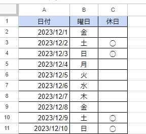 2023年12月のカレンダーを使ってNETWORK関数を使用