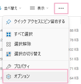 「…（もっと見る）」→「オプション」をクリック
