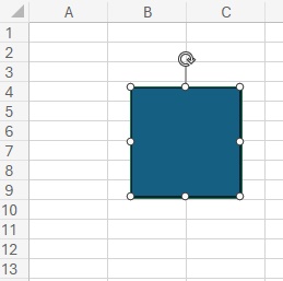 シートの「Sheet1」タブが開き、四角形の図形が選択された状態になった