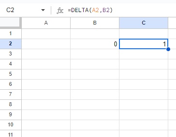 C2セルの数式の結果は「1」が返っている