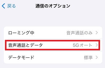 「音声通話とデータ」をタップ