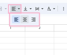 文字揃えを変更したいセルを選択した状態で「水平方向の配置」をクリック→「左」・「中央」・「右」のうち設定したいものをクリック