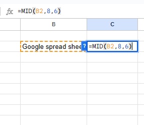 C2セルに「=MID(B2,8,6)」と入力