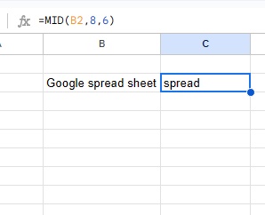 C2セルに「spread」の部分のみを抜き出すことができた